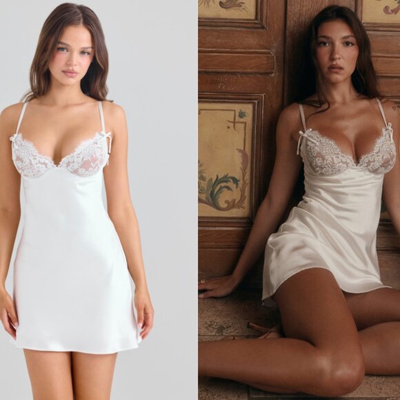 House of CB ATHENEA Ivory Satin Bias Cut Mini Dress NWT - Picture 1 of 8